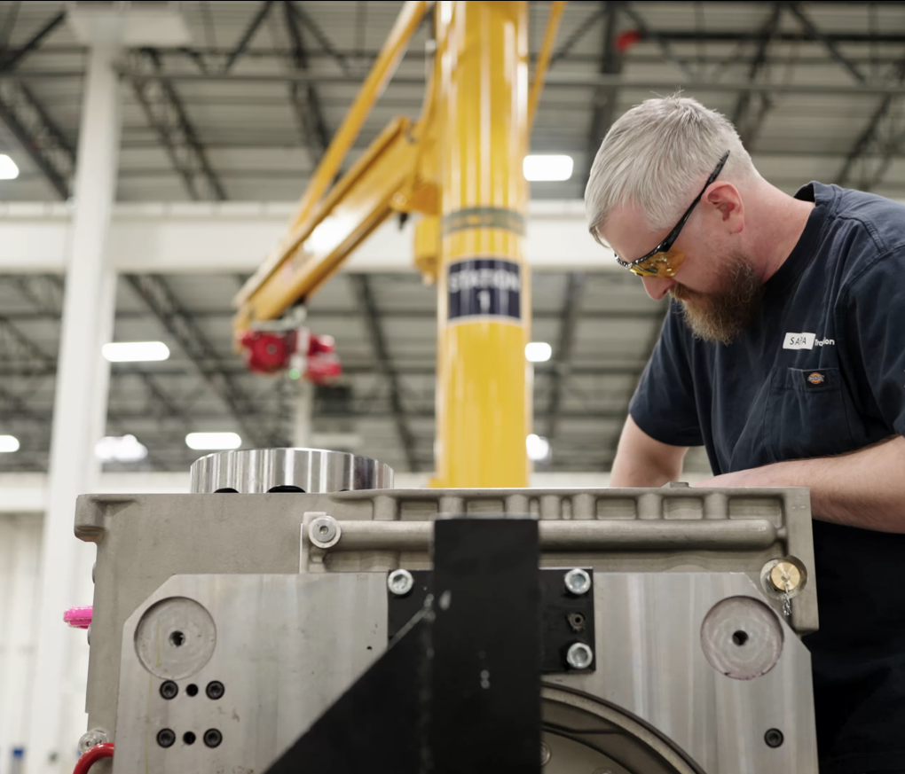 Technician working on transmission